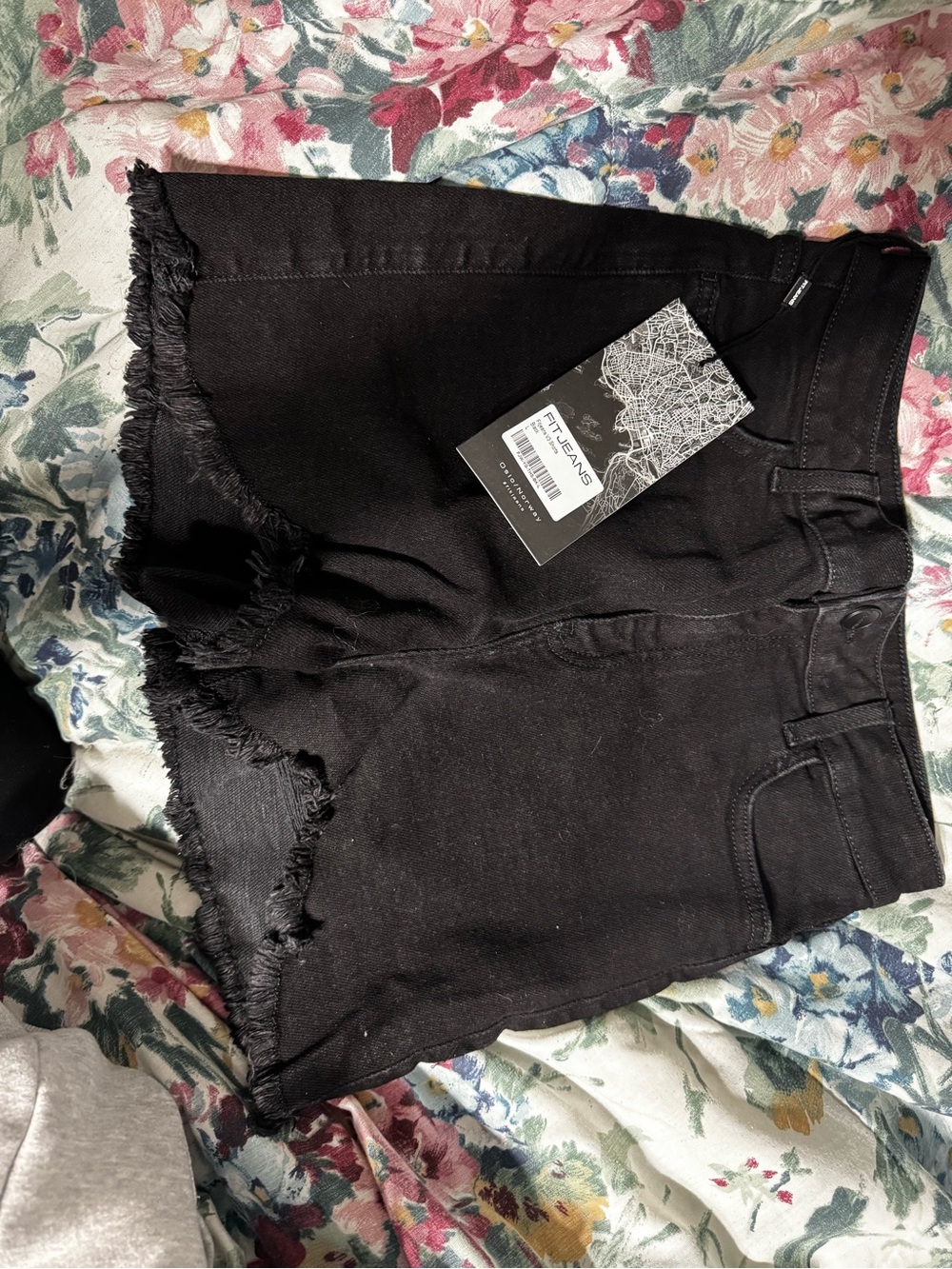 FITJEANS Black Frayed Hem High-Rise Denim Shorts